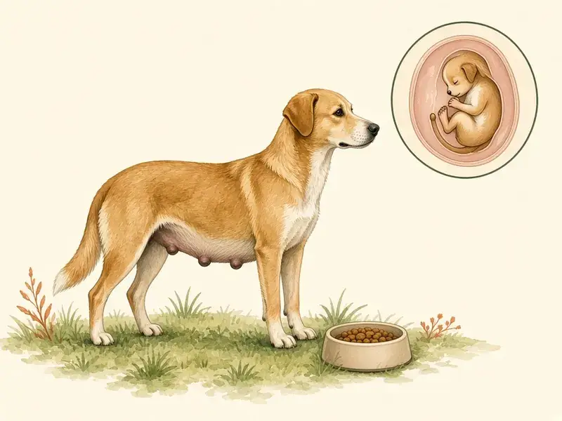 Dog pregnancy week 6 โ visibly larger belly and darker, enlarged nipples