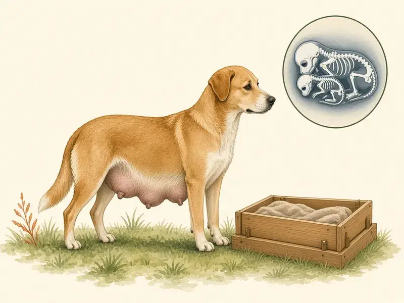 Dog pregnancy week 7 โ heavy belly, mammary glands developing, hair thinning on belly